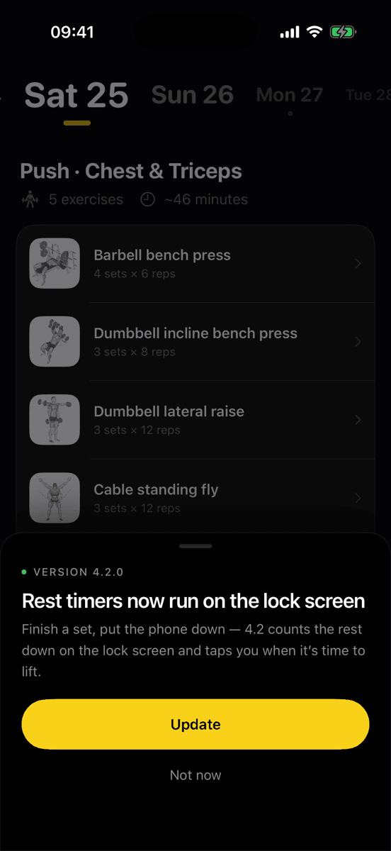 Optional update wall as Lift themes it, a real screenshot from the Ripstop SDK on iOS
